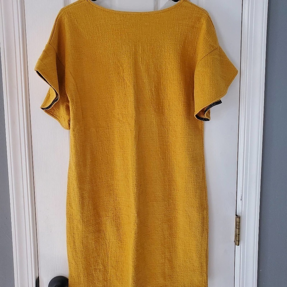 Amaryllis Mustard Yellow Sheath Dress Flutter Sleeve Small - Picture 5 of 6